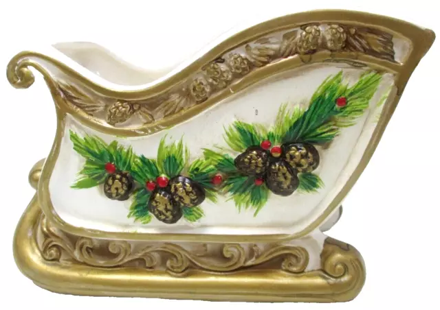 Christmas Decor - Vintage Napco ware Sleigh Planter Candy Dish Pinecones