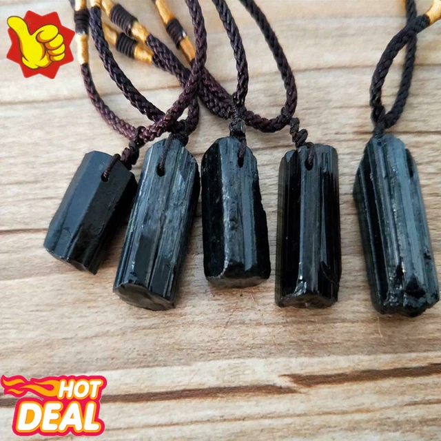 ❁Unisex Black Natural Tourmaline Stone Pendant Necklace Crystal Gem F2X6❁