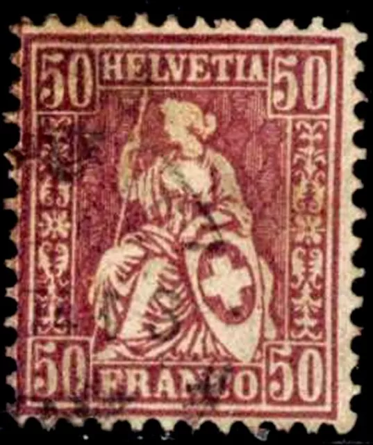 Switzerland Scott #59 Used 50c Violet 1867 Helvetia CV $77.50 ~ B2107