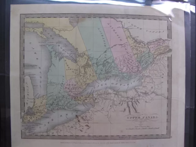 Antique Hand Colored Map Upper Canada Districts Toronto Niagara Falls Lakes 1833