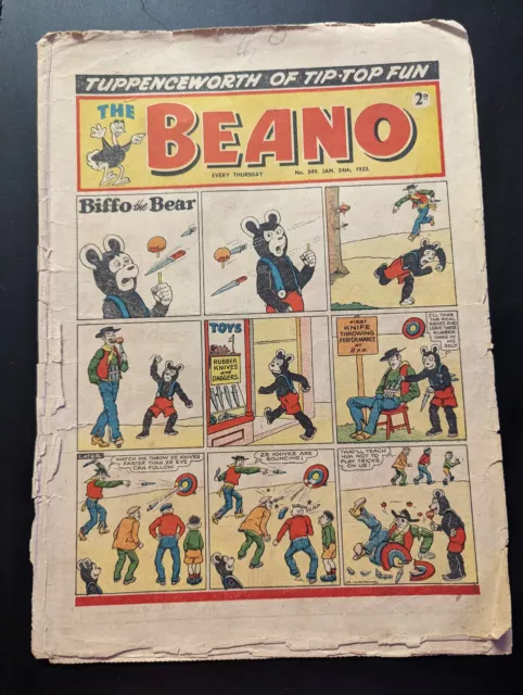 Beano Comic No 549 January 24th 1953, Biffo the Bear, Low Grade, FREE UK POSTAGE