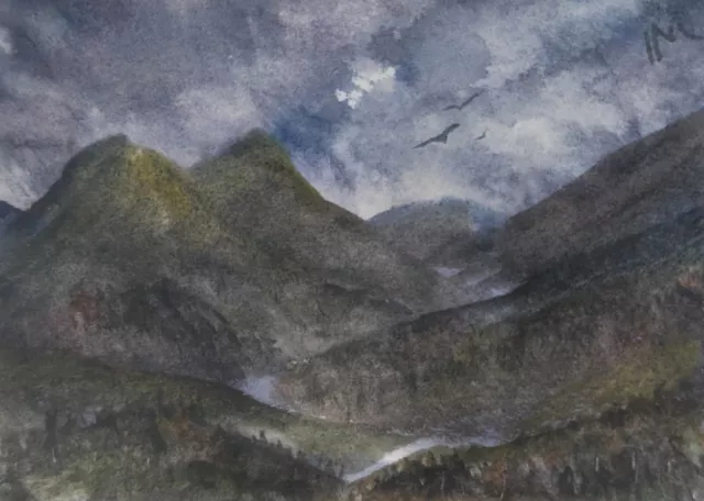 ACEO Original Painting Art Card Landscape Wales Mountains Snowdonia  Watercolour