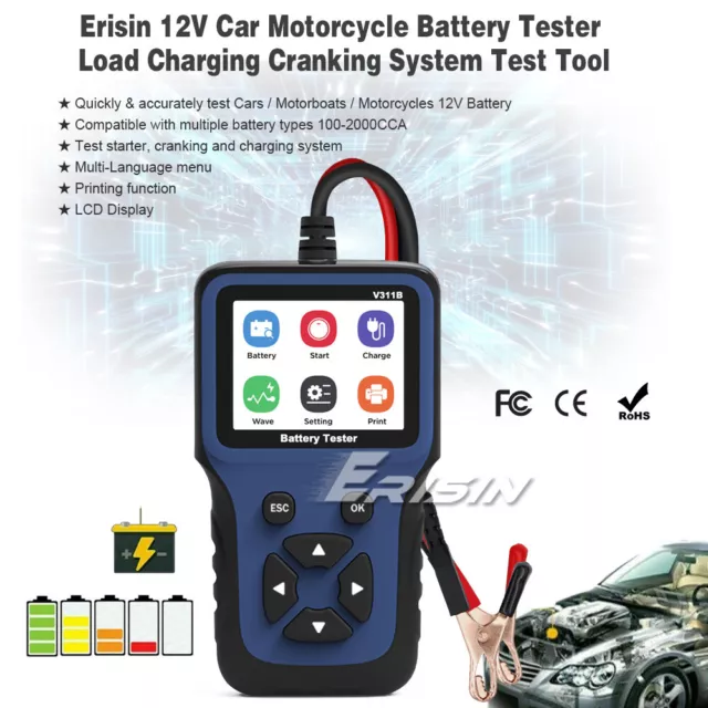 12V Car Battery Tester Load Charging Cranking System Test Tool Analyzer 2000CCA