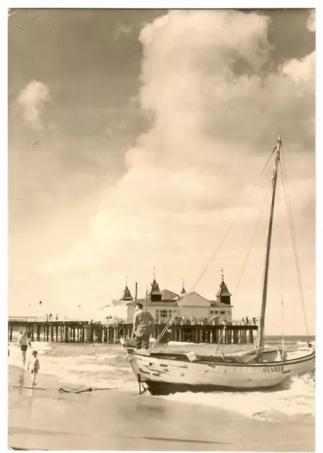 tolle DDR AK Ahlbeck (Usedom) - HOG Seebrücke mit "Jolle Seeadler"