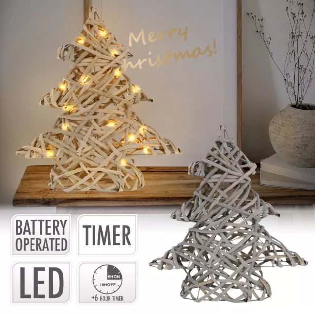 Árbol de navidad decorativo 30cm con luces LED Arbolito gris ornamental de ratán