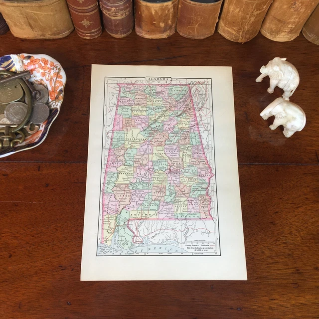 ORIGINAL 1894 ANTIKE Karte ALABAMA Auburn Opelika Dothan Tuscaloosa Mobil Athen EUR 26,85