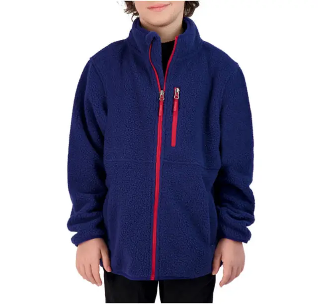 FREE COUNTRY Boys Size 5-6(M) Highland Sherpa Jacket, Full Zip Outerwear, Blue