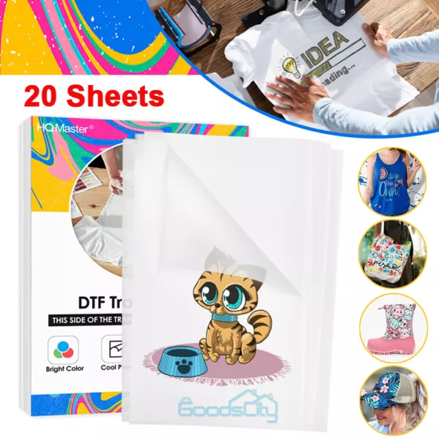 20 Sheets DTF Heat Transfer Film Hot/Cold Peel A4 8.3" x 11.8" Paper