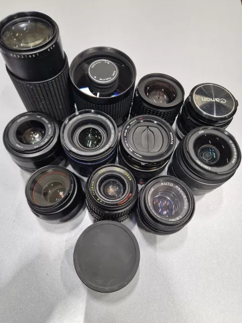 Lot of 12 Zoom Lens Various Models 80-200mm/500mm/35-70mm/18-55mm/50mm For Parts