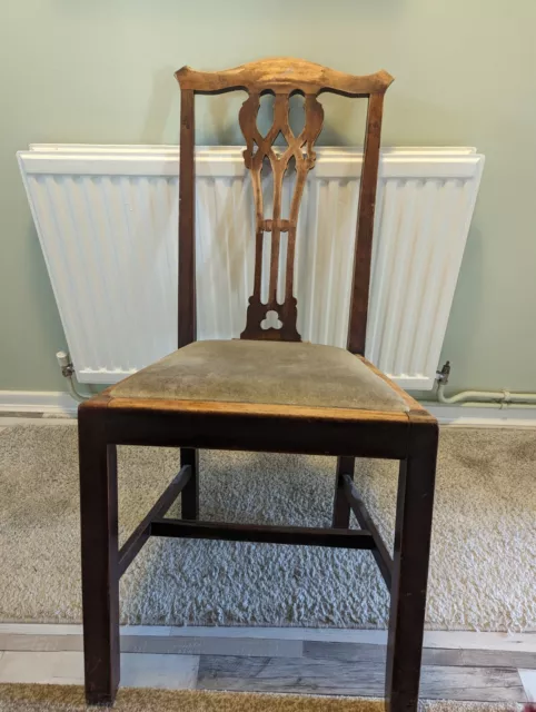 4 Antique Georgian Hand Carved Oak Chairs Dining Hall Bedroom Lounge Seat Wooden