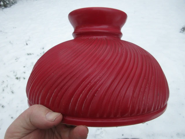 Antique Student Lamp Red Oil Lamp Ribbed Glass Lamp Shade 9 7/8" x 6 1/4"