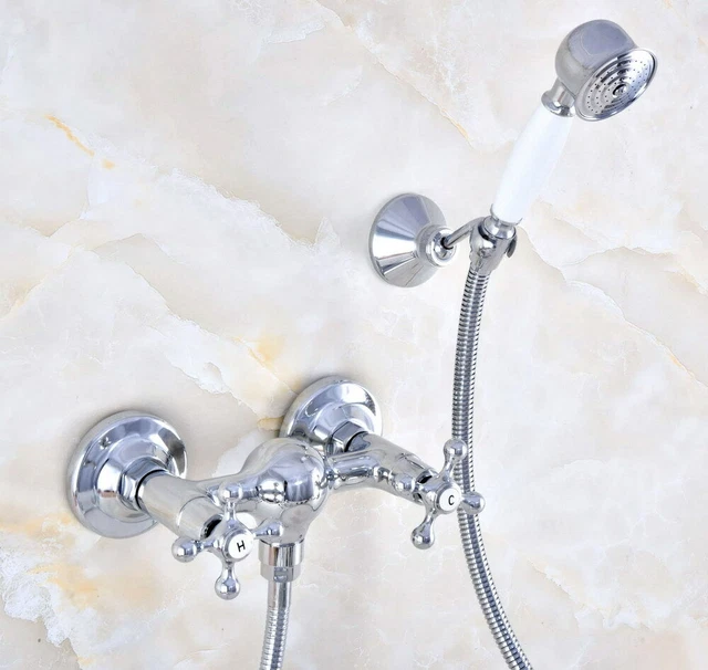 Wall Mount Chrome Bathroom Faucet Handheld Spray Shower Mixer Water Tap 2na775