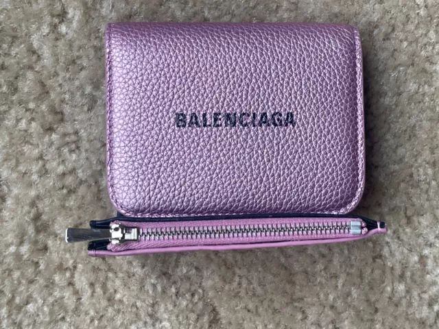 Balenciaga Printed Pink Metallic Textured Leather Cash Zip Mini Wallet 2