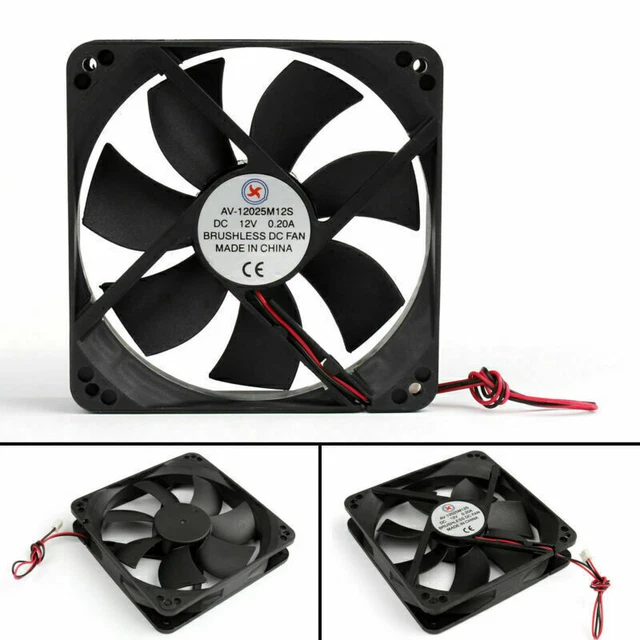12V DC Brushless Cooling PC Computer Fan 12025s 120x120x25mm 0.2A 2 Pin Wire BLK