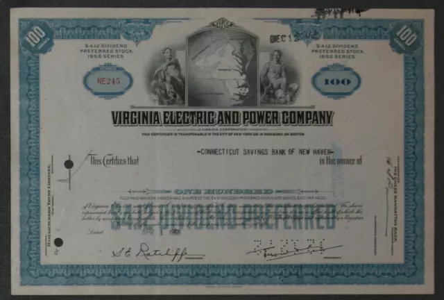 Virginia Electric and Power Company 1959 100 Shares Preferred