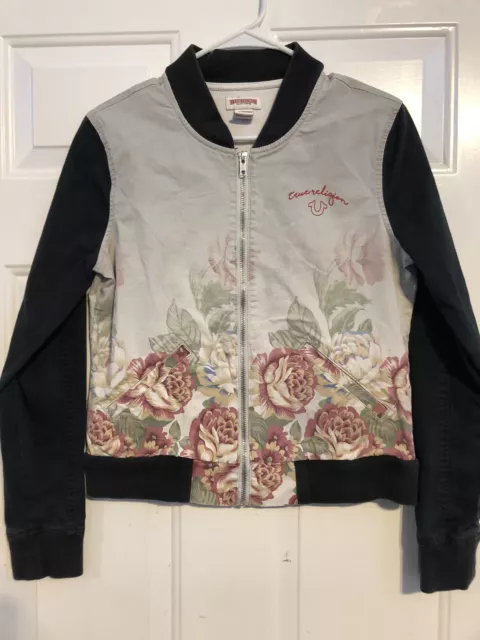 TRUE RELIGION Floral 2 Tone BUDDHA LOGO BOMBER JACKET Cotton Medium