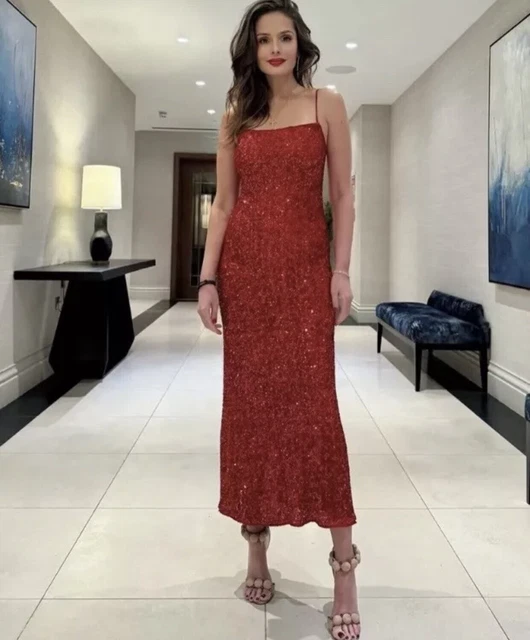 NWT_ZARA SS24 ZW COLLECTION SEQUIN DRESS RED MIDI STRAPPY 2609/1 11 Size M  73.50 - PicClick UK
