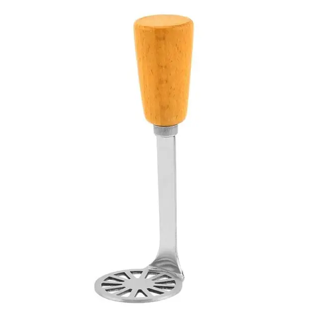 Stainless Steel Manual Potato Masher - Wooden Handle for Kitchen