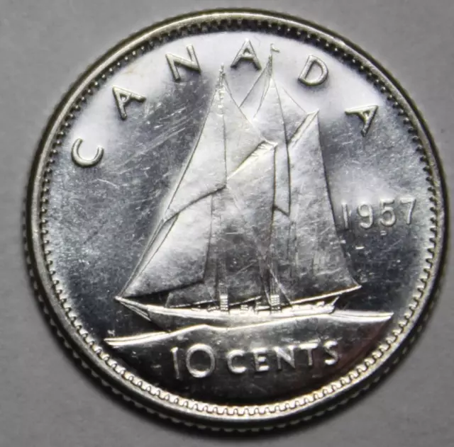 Canada 1957 Silver 10 Cents, Choice Uncirculated (26c)