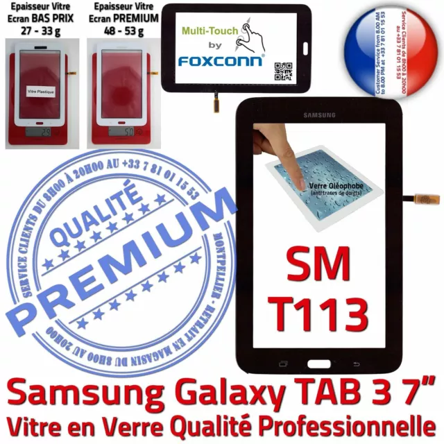 Vitre Tactile SM-T113 TAB 3 Assemblée Adhésif Prémonté Samsung Ecran Noir A++
