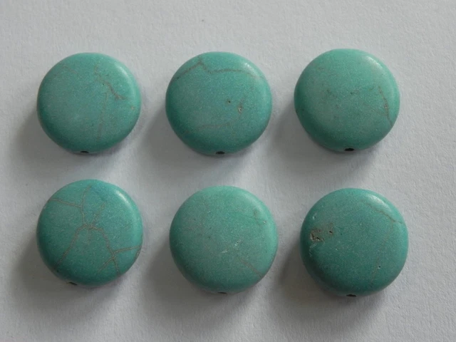 8 Gemstone, Puffed Flat Round Magnesite Turquoise Beads 16mm  ✰✰USA Seller✰✰