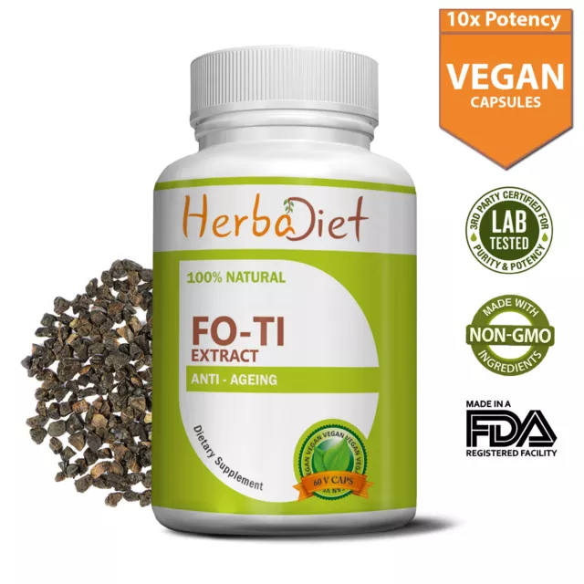 Prepared Fo-Ti Extract Capsules Foti POWERFUL 10:1 (5000mg eq.) He Shou Wu