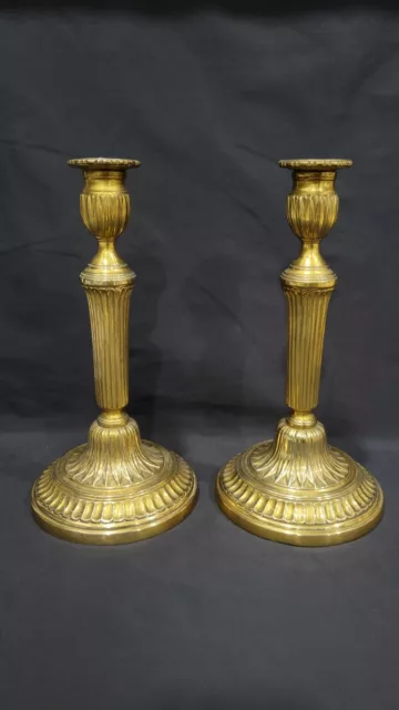 Pair of Antique 19th Century French Empire Gilt Bronze Candlesticks, 10 3/4"