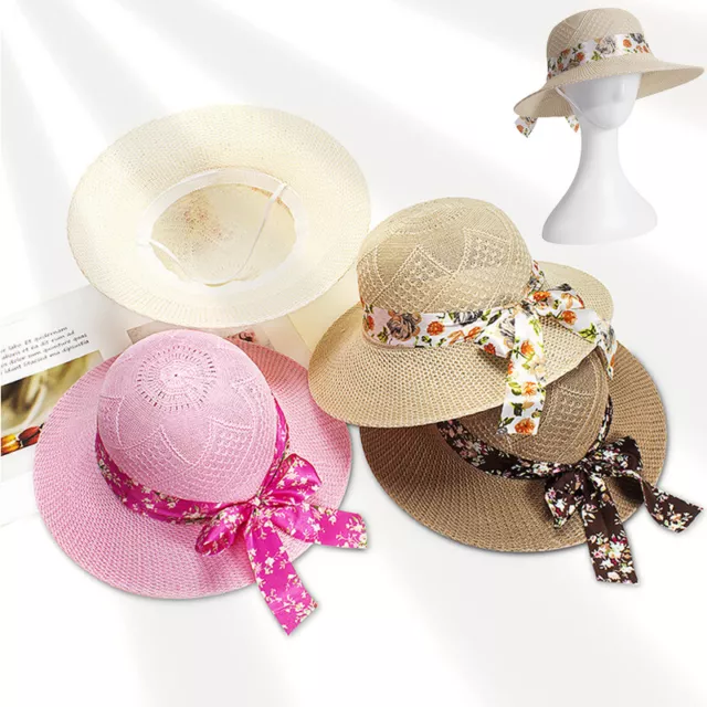 Wide Brim Straw Hat Foldable Beach Hat Women Bowknot Decor Floppy Cap Wome  *