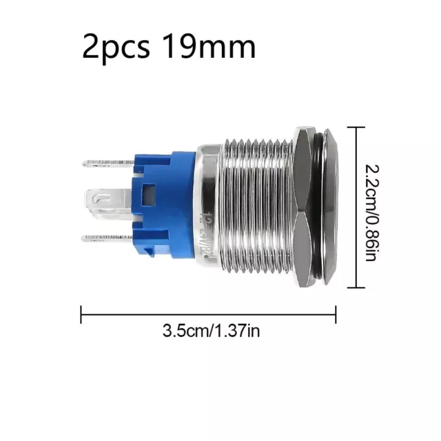 2pcs 19mm Waterproof LATCH ON/OFF 5 pin Steel Push Button Switch 12-24V BLUE LED