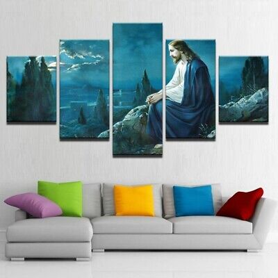 5Pcs Wall Art Canvas Painting Picture Home Decor Modern Abstract Jesus Resting