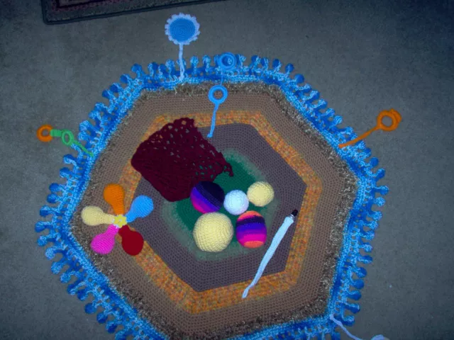 Hand crochet baby play  mat, w/ teething rings, balls & more, great gift item  a