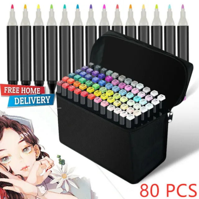 Markers 24/80 Colors Graphic Drawing Painting Alcohol Art Dual Tip Sketch Pens