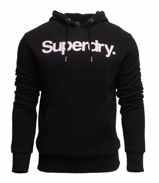 Superdry Mens New Core Logo Overhead Long Sleeve Pullover Hoodie Black White