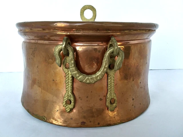 Vintage Turkish Hand Crafted Solid Copper & Brass Hanging Wall Planter Pot