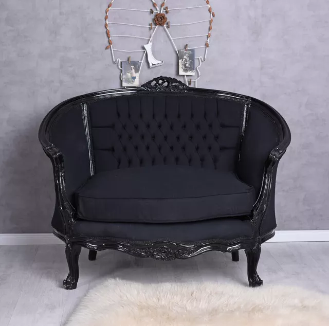 Prunksofa Sitzbank Schwarz Rokoko Sofa Barocksessel Polstersofa Barock Couch