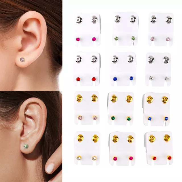 12 Pairs Medical Earrings Piercing Tool Ear Stud Surgical Steel Ear Studs