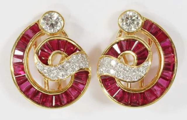 2Ct Lab Created Red Ruby Women Omega Back Stud Earrings 14K Yellow Gold Finish