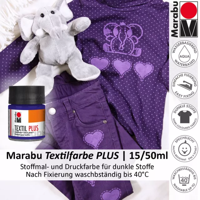 (1L = 166 EUR) Marabu Textil Plus, 15ml/50ml, Stofffarbe für dunkle Stoffe