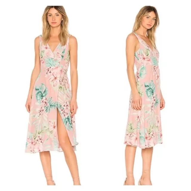 Privacy Please Wilson Dress Pink Floral Midi Tropical Revolve Size Large L NWT