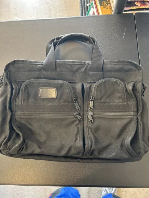 J) Tumi Alpha Large Expandable Organizer Laptop Briefcase Bag Black