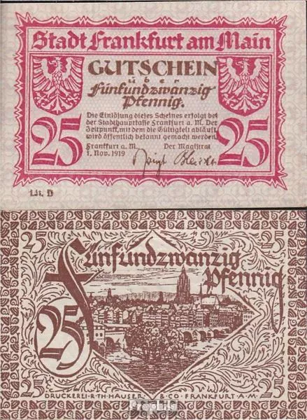 Banknoten Frankfurt/Main 1919 Notgeld der Stadt Frankfurt am Main gebraucht (III