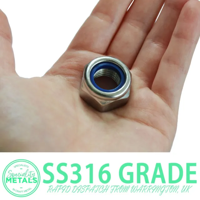 M14 (14mm) A4 Marine Grade Stainless Steel Nyloc Nylon Insert Lock Nuts