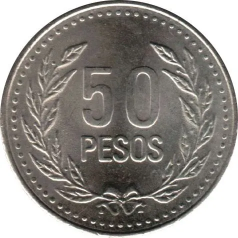 Colombia 50 Pesos | Liberty and Order | Wreath Coin 1989 - 2012