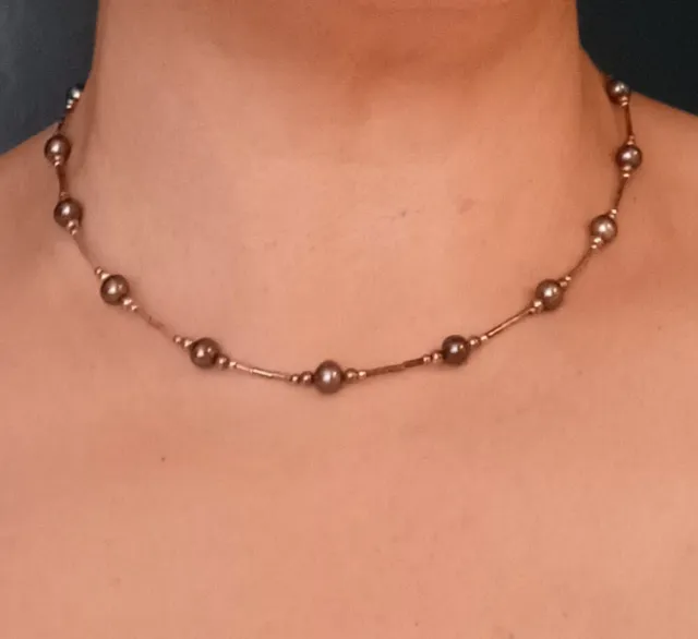 Sterling Silver 925 Liquid Silver And Hematite Beaded Necklace