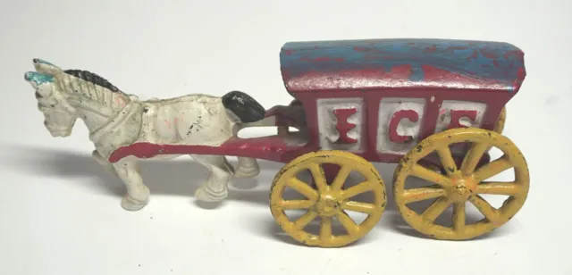 Vintage Cast Iron Ice Delivery Horse Drawn Carriage Wagon Cart Toy Figurine