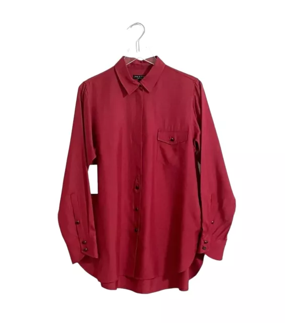 Rag & Bone Silk Button Up Shirt Rolled Sleeve Tunic deep Red SZ 6 $395 2