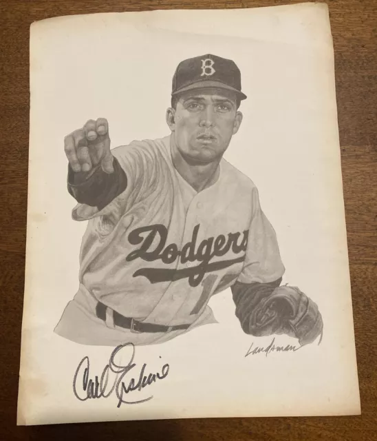 Carl Erskine  Signed/ Autographed   8 1/2” X 11” Art Drawing Brooklyn Dodgers