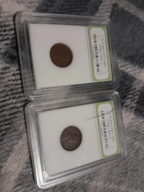 (2) 1944-S Circulated - INB Slabbed - San Francisco Mint Wheat Cent 1 Case Crack