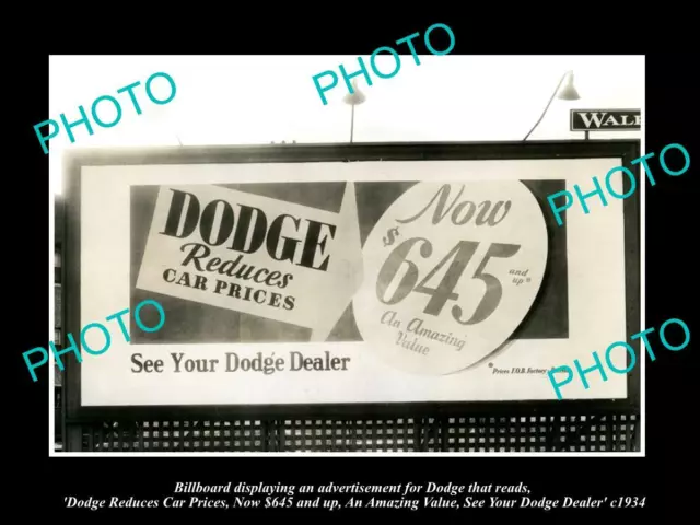 Old Postcard Size Photo Dodge Brothers Car Billboard Now Only $645 1934