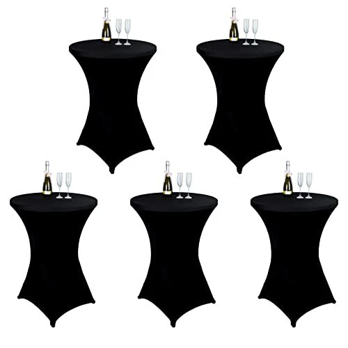 5 Pack 30 Inch Black Cocktail Tablecloth-Fitted Stretch Highboy Cocktail Tabl...